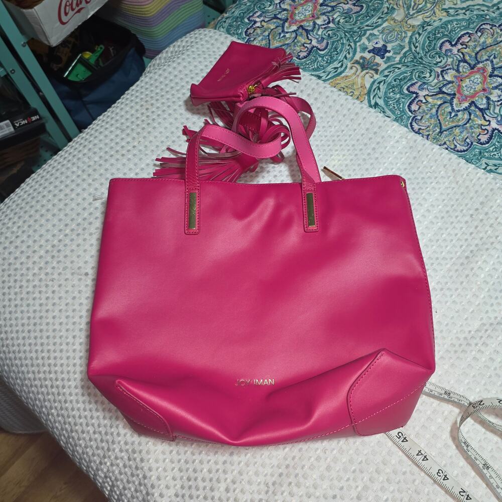 JOY IMAN RASPBERRY TOTE BAG & WRISTLET